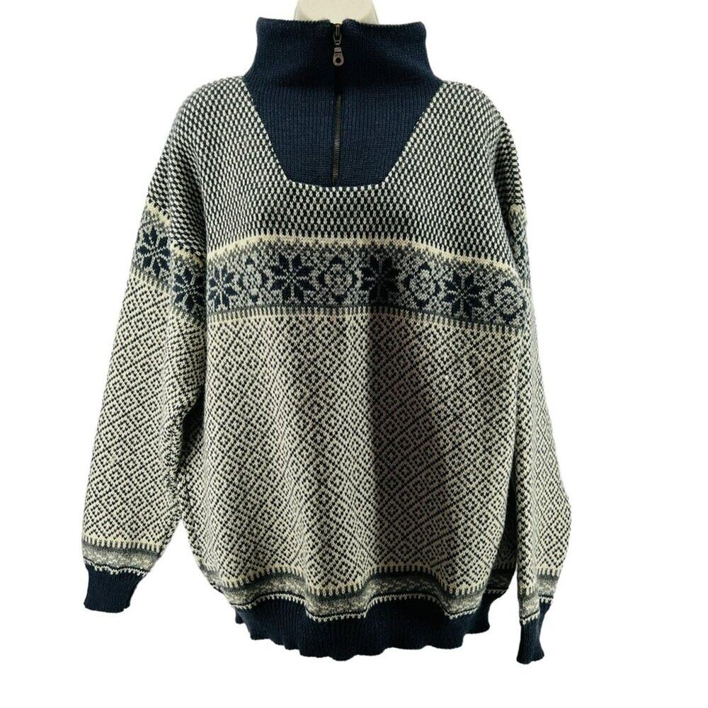 Norwear 100% Wool 1/4 Zip Sweater Nordic Pullover Size Large Iceland Ski Top